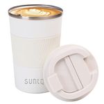 SUNTQ Reusable Coffee Cups Travel - Coffee Travel Mug with Leakproof Lid - Thermal Mug Insulated Cup - Stainless Steel Travel Cup with Rubber Grip - for Hot and Cold Drinks, 13oz/380ml White