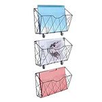 KEEGH Hanging Wall File Organizer 3 Pockets Wall Paper Organizer Mail Organizer Wall Mount File Folder Metal Wall Magazine Rack with Hooks