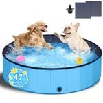 T2Y Dog Pool, 2026 Upgraded Dog Padding Pool, 5mm High-Strength PP Board, Quick to Set Up and Drainage Hole, 47" Thickened Bottom Padding Pools for Medium Dogs-120x30CM (Blue)