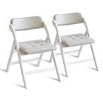 ALeesing Folding Chairs with Padded Seats, Wooden Folding Chairs Set of 2, 31" Stackable Folding Dining Chairs, Folding Extra Chair for Guests Kitchen, Bedroom, Living Room, Party Chairs, Off White