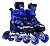 ixora Inline Blue Skates with PU Flashing Wheel Aluminum Body in-Line Skates,LED Flash Light with Adjustable Length Kids Skating Shoes Multicolor (Blue)