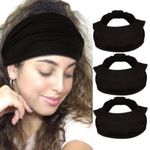 Seeotwo 3 Pack Wide Knotted Headbands For Women Men Girls Soft Elastic Non Slip Bohemian Unisex Chic Microfiber Hair Bands Gym Head Wraps African Boho Turban Bandana (Black)