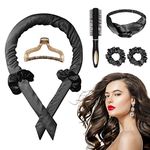 Heatless Hair Curler, 6pcs Heatless Curls,Hair Curler No Heat, Overnight Self Grip Hair Roller Waves with Hair Claw Rod Headband Roller Comb for Long Hair Curling Styling (Black)