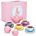 Jewelkeeper Porcelain Tea Set for Little Girls, Pastel Polka Dot, 13 Pieces