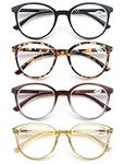 MODFANS 4-Pack Reading Glasses 2.5 Fashion Printed for Men Women,Eyeglasses Round Frame Comfort Spring Hinges,Readers Black-Brown-Tortoiseshell-Yellow