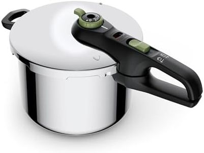 Tefal Secure Trendy P2580703 Pressure Cooker 6 L,2-Stage Cooker Intensive Level 117 °C,Gentle Level 112 °C,Induction Capsule Base,Suitable for All Cookers,Short Side Handle,Black,Green