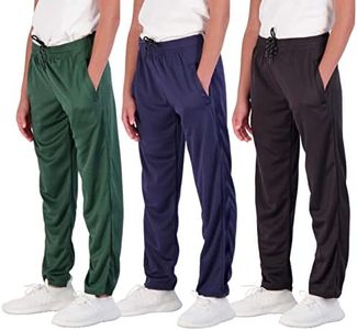 3 Pack: Boys Active Mesh Sweatpants Track Pant Basketball Athletic Fashion Teen Pants Soccer Casual Girls Lounge Open Bottom Running Boy Track Kids Pockets Gym Activewear Training -Set 3,L(14-16)