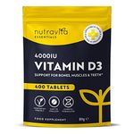 Vitamin D Tablets 4000 IU - Vegetarian Vitamin D3 4000 IU - 400 VIT D - High Strength 1 Year Supply - Supports The Immune System and Bone Health - Made in The UK by Nutravita