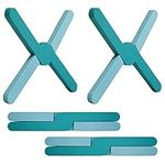 Ben & Bel Stylish X-shaped Foldable Silicone Trivets Set of 2, Non-Slip Worktop Protector Heat Resistant for Hot Pans/Dishes/Plates/Pots, Ideal for Camping/Caravan, Blue+Blue