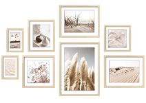 ArtbyHannah 8 Pack Modern Neutral Gallery Wall Frame Sets with Pampas Grass Art Prints Picture Frame Collage Sets for Wall Art Decor, Multi Size