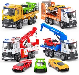ORANGE OCEAN Tow Truck Toys for 2 3 4 Year Old Boys, 4 Pack Dump Crane Tow Truck Toy with Light & Sound, Trucks for Toddlers 2-4 Years, 2 3 4 Year Old Boy Toys, Birthday Gifts for 2 3 4 Year Old Boys