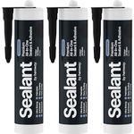 Jet Black 300ml Hybrid Polymer Sealant Adhesive Construction Joint Waterproof Curable Weatherproof Seal Paintable Odourless Wood Plastic Metal Stone Window Door Roof Gutter Leak Grab - 3 Pack