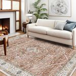 Area Rug Living Room Rugs-Deerly Vintage Floral Medallion Oriental Non-Slip Low Pile Machine Washable Area Rug for Bedroom Dining Room Bathroom Office Laundry Room(Brick Red,4x6ft)