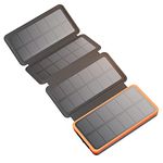 Hiluckey Solar Charger 25000mAh, Outdoor Portable Solar Power Bank with 4 Foldable Panels and Dual 2.1A Charging Ports for Smartphones, Tablets and All USB Devices