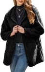 Vipwest Women's Oversized Sherpa Jacket Autumn Full-Zip Long-Sleeve Plus Size Fleece Dress Coats Outerwear with Hood (Black, 4X-Large)