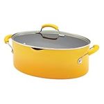 Rachael Ray Porcelain Enamel II Nonstick 8-Quart Covered Oval Pasta Pot with Pour Spout, Yellow Gradient