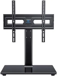 PERLESMITH Universal Swivel TV Stand-Table Top TV Stand for 32-60,65 inch TV-Height Adjustable TV Base with Heavy-Duty Tempered Glass Base, VESA 400x400mm up to 88lbs, PSTVS17