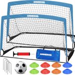 ANMERXG 6x4 FT Kids Soccer Goals for Backyard, 6'x4' Portable Soccer Goal with Ball and Cones Training Equipment, Soccer Nets for Backyard Set Indoor Outdoor Sports (6x4FT, Blue, Set of 2)