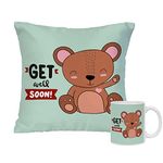 Crazyify Get Well Soon Valentine's Day Gift Combo | Valentine's Day Gifts for GF/BF/Friends | Valentine's Day Gift Set for Husband/Wife | 1 Printed Mug (350 Ml) & 1 Cushion (12x12 Inches)