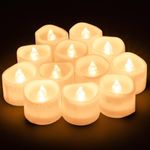 Festive Fix 12 Pcs Bright LED Flickering Flameless Tea Lights Candles – Battery Operated Realistic Votive Candles | Long Lasting Electric Tealights in Warm White and Wave Open for Halloween, Christmas