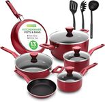NutriChef NCCWA13RD Kitchenware Pots & Pans-Stylish Kitchen Cookware, Non-Stick (13-Piece Set), Aluminum, Red