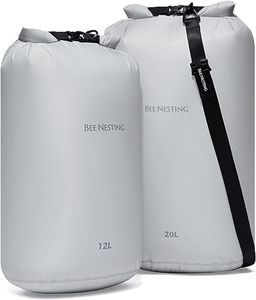 BEE NESTING Ultralight Dry Bag Large 3 Piece Set - Waterproof Siliconized Dry Sack Accessory for Lightweight Travel, Boating, Kayaking, Camping, Swimming(Gray, 12L 20L & Shoulder Strap 3 Pack)