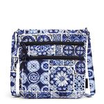 Vera Bradley Women's Triple Zip Hipster Crossbody Purse, Island Tile Blue-Recycled Cotton, One Size