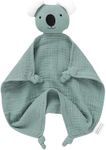 LAWKUL Baby Loveys Security Blankets Organic Cotton Muslin Soft Lovie Cuddly Lovies for Infants Unisex Boy Girls Koala Green