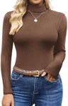 Ekouaer Women's Turtleneck Shirts Ribbed Pullover Sweater Long Sleeves Tops Midweight Thermal Underwear Blouse Brown L