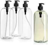 Okuna Outpost 32 oz Pump Bottles for Shampoo and Conditioner, 4 Pack Refillable Empty Shampoo Bottles, No-Spill, Clear Large Soap Dispenser with Black Pumps, Use for Hand Soap, Body Wash, Lotion