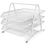 Belle Vous White Mesh 3-Tier Letter Tray Organiser - Metal A4 Office Desk Tidy File Holder Rack - Document/Paper Filing Storage Shelf for Office, Desktop/Table, Home, Study or School