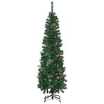 HOMCOM 5.5FT Tall Pencil Slim Artificial Christmas Tree with Realistic Branches, Tip Count and Pine Cones, Pine Needles Tree, Xmas Decoration, Green