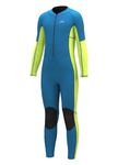 Hevto Wetsuits Kids Child Boy Girl Youth Toddler 2mm Neoprene Full Wet Suits Keep Warm Front Zip for Surfing Swimming Diving (K1-Green, 14)