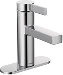 Moen Beric Chrome Modern One-Handle Single Hole Bathroom Faucet with Drain Assembly and Optional Deckplate for Your Bath Sink, 84774