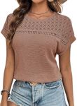 Dokotoo Womens Plus Size Summer Spring Tops for Women Crewneck Waffle Knit Short Sleeve Tunic Tops Casual Loose Fit Blouses Solid Color TShirts for Women Work 2024 Fashion Trendy Brown XXL