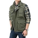 BOOMLEMON Men's Casual Outdoor Work Vest Safari Fishing Shooting Vests Lightweight Travel Cargo Jacket With Multi Pockets(Army Green 2XL)