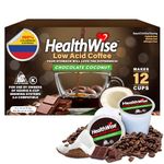 Healthwise Low Acid Coffee K-Cups - Soothe Acid Reflux & Heartburn, Gentle on Sensitive Stomachs, Eases Digestive Discomfort - Chocolate Coconut Flavor - 12 Count (Pack of 1)