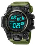 Mens Military Multifunction Digital Watches 50M Water Resistant Electronic 7 Color LED Backlight Black Sports Watch (Green)