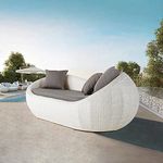 DEVOKO Outdoor Wicker 2 Seater Patio Garden Daybed All Weather Resistant Furniture with Soft Comfortable Cushion for Deck, Porch, Poolside, Terrace, Backyard (White & Grey)