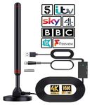 TV Aerial -HD TV Antenna -High Gain Indoor for Smart with Signal Booster,Digital Aerial for Long Range Gain In/Outdoor Antenna for USB TV Tuner,4K 1080P HDTV for All TV,With Magnetic Base (Black)