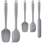 HOTEC Food Grade Silicone Rubber Spatula Set for Kitchen Baking, Cooking, and Mixing High Heat Resistant Non Stick Dishwasher Safe BPA-Free Set of 5 Grey