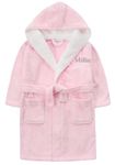 PyjamaPlanet Personalised Girls Dressing Gown Fleece Robe Bathrobe (Contrast Pale Pink, 4-5 Years)