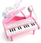 Joyfia Piano Keyboard Toy for Kids, Music Instrument Toy with Microphone for Toddlers 3-5 Years Old, Girls First Birthday Gifts, 24 Keys Mini Multi-Functional Musical Toy (Pink)