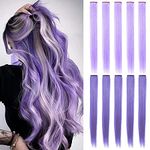 MOSCSMDY 10PCS 21''Lavender&Light Purple Hair Extensions for Girls Wig Pieces Clip in Coloured Hair Extensions for Women Colorful Hairpieces Party Highlights Heat Resistant Synthetic Long Straight Multiple Colors