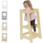 Stepup Baby Toddler Tower Step High Chair | Montessori Inspired | Wooden Step Stool for Preschool Kids | Adjustable for 18 Month - 5 Years | Includes Safety Rail - Natural Wood