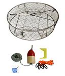 KUFA Stainless Round Crab Trap Accessory Kit (100' Lead Corerope, Clipper, Bait Case 11" Red/White Float)