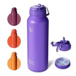 BOTTLE BOTTLE Insulated Water Bottle with Straw 1180ml(40oz) Sports Stainless Steel Water Bottles with Handle Lid Outdoors Drink Flask for Pills (dark purple)