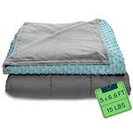 Quility Cotton 60 by 80 in for Full Size Bed 15 lbs Adult Weighted Blanket Grey with Removable Duvet Cover Aqua