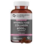 Carbamide Forte Collagen Supplements for Women & Men | Hydrolyzed Collagen Tablets with Type 1 & 3 Collagen Powder | Collagen Supplements for Skin & Hair with Hydrolyzed Collagen Peptides | Collagen Tablets for Women & Men - 180 Tablets