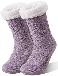 EBMORE Fuzzy Socks for Women Fluffy Cozy Cabin Winter Warm Soft Fleece Comfy Thick Christmas Socks Grips Non Slip Stocking Stuffers for Women Teen Girls Wife Christmas Birthday Gifts(Light Purple)